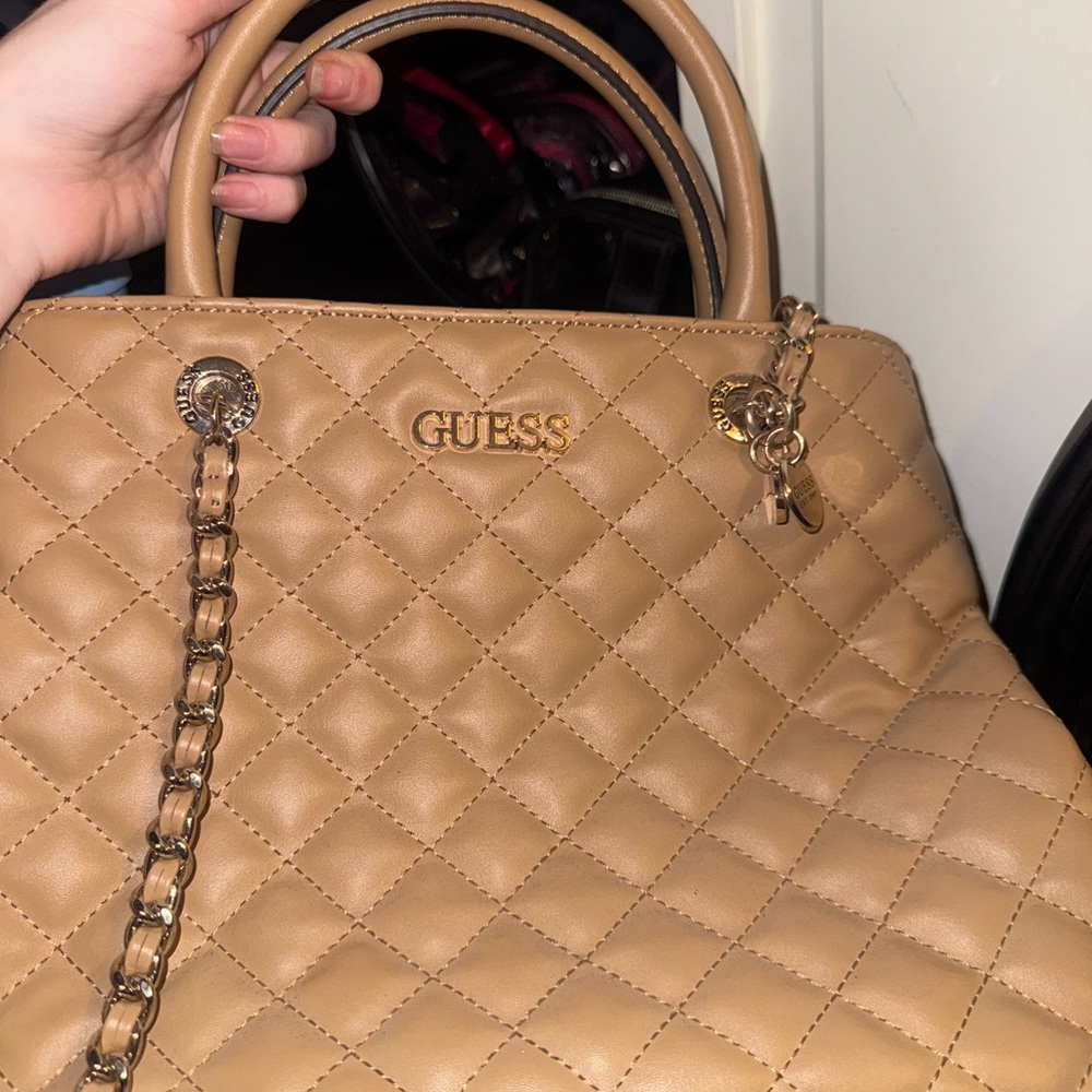 GUESS Camel Quilted Tote Bag